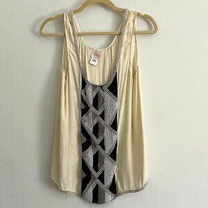 Parker Beaded Detail 100% Silk Tank Top Blouse - Off white - Size L
